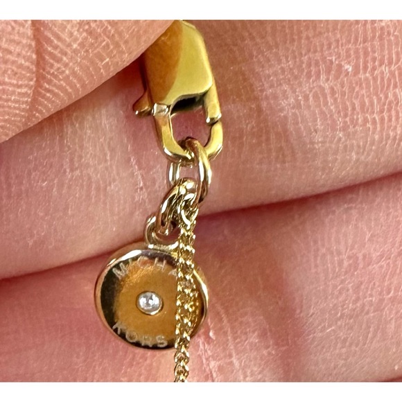 Michael Kors Gold Tone Crystal Signature Plaque Necklace - Picture 4 of 5